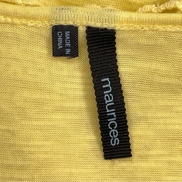 LARGE MAURICES YELLOW BLOUSE SHORT SLEEVE RUCHED  VNECK PASTEL BRIGHT STRETCH - Picture 10 of 12